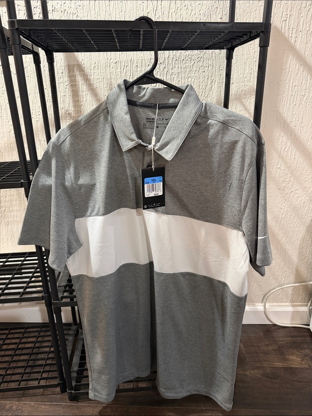Nike Grey and White Block Short Sleeve Polo
